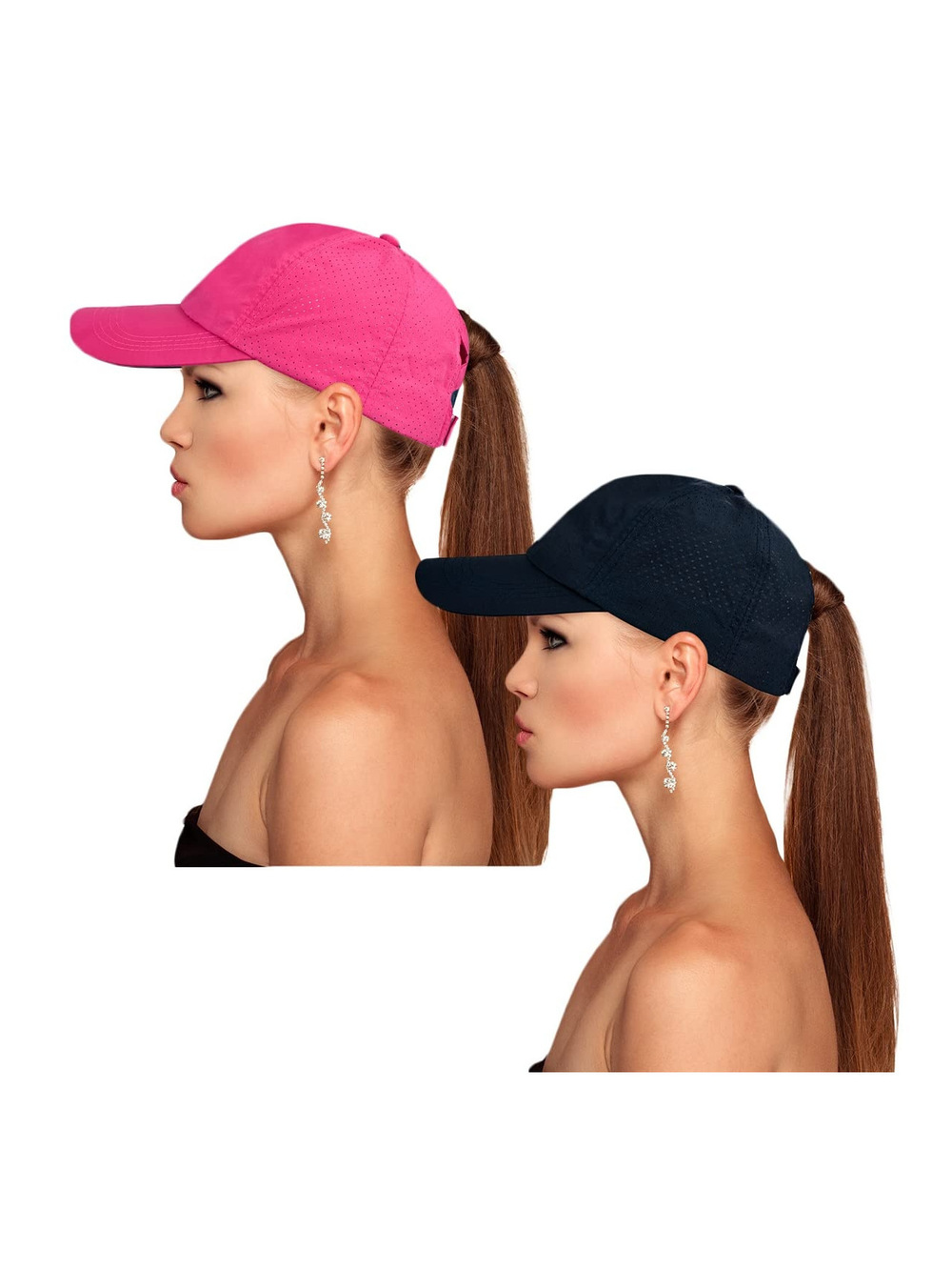 Cross Hat Womens Baseball Cap -Cross Ponytail | 2 Pcs, Rose-Red, Black | Size OS